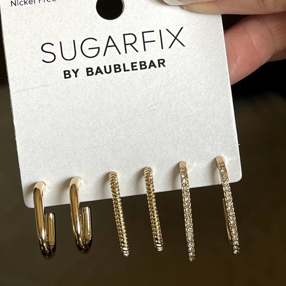 BAUBLEBAR Earrings 3 Pairs Gold, Twist, Crystal Huggie Hoop Earring NWT - Picture 4 of 8